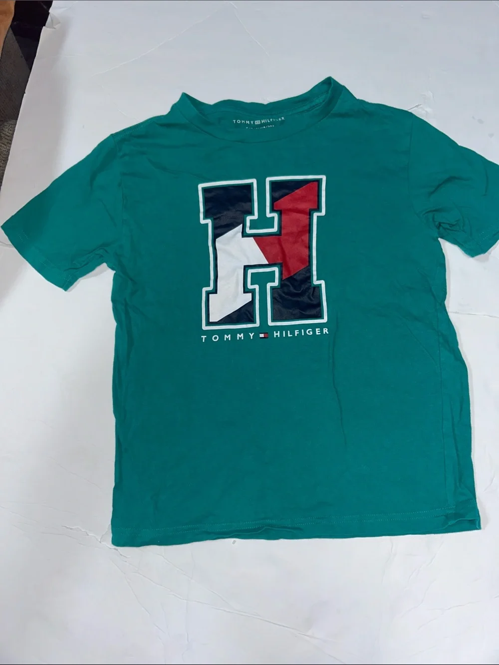 Tommy Hilfiger Teal Short-Sleeve Tee with Colorblock 'H' Graphic Size 8/10